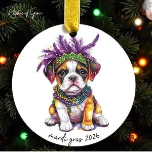 Mardi Gras Boxer Christmas Ornament – Dog Lover Keepsake, Personalized Gift